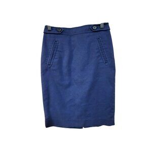 Vintage Navy Blue Pencil Skirt With Button Details & Front Pockets